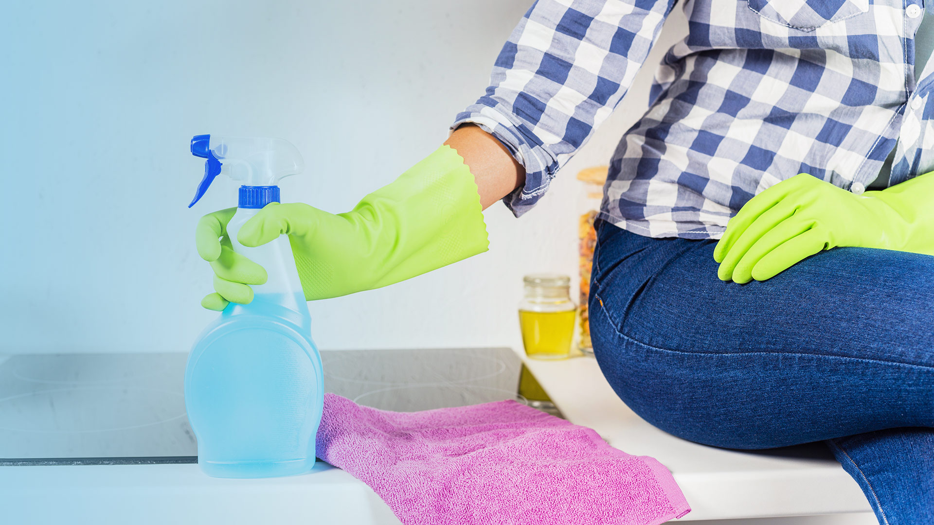 young woman cleaning house